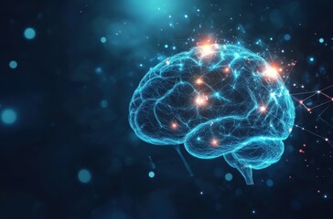 A brain illustration with glowing areas representing enhanced