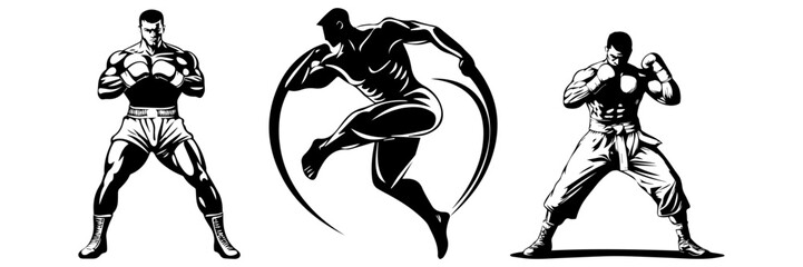 Fototapeta premium Fighter Vector Set – Martial Arts and Wrestling Pose Illustration