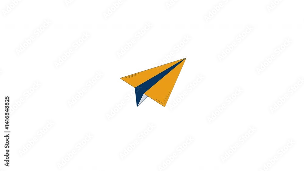 Poster paper plane flying forward 2d object doodle animation. send message. idea movement. creative deliver