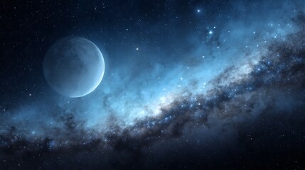 Obraz premium Cosmic night sky, moon, galaxy