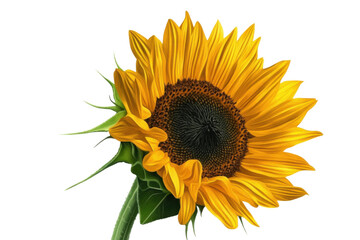 Naklejka premium Vibrant sunflower in full bloom with bright yellow petals and dark brown center against transparent background.