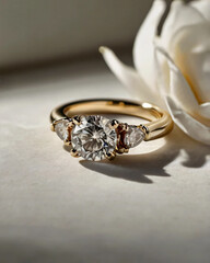 Wedding ring with a diamond that catches the light