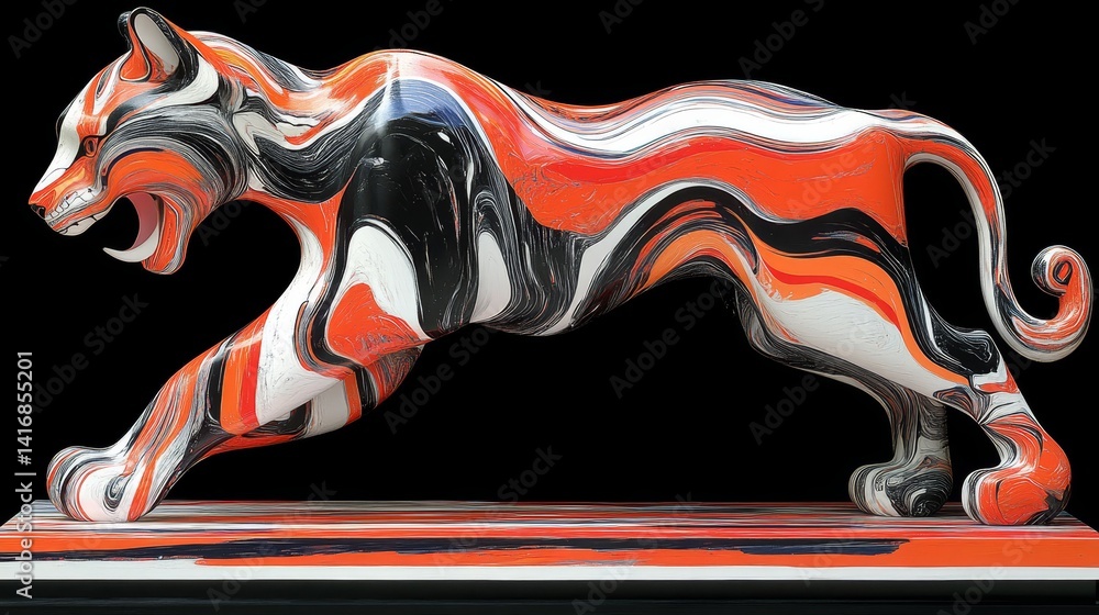 Poster abstract feline artwork featuring vibrant orange hues with dynamic brushstrokes on display against a