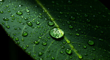 Carbon Dioxide Absorption Dewdrops on a Leaf Showing CO2 Uptake