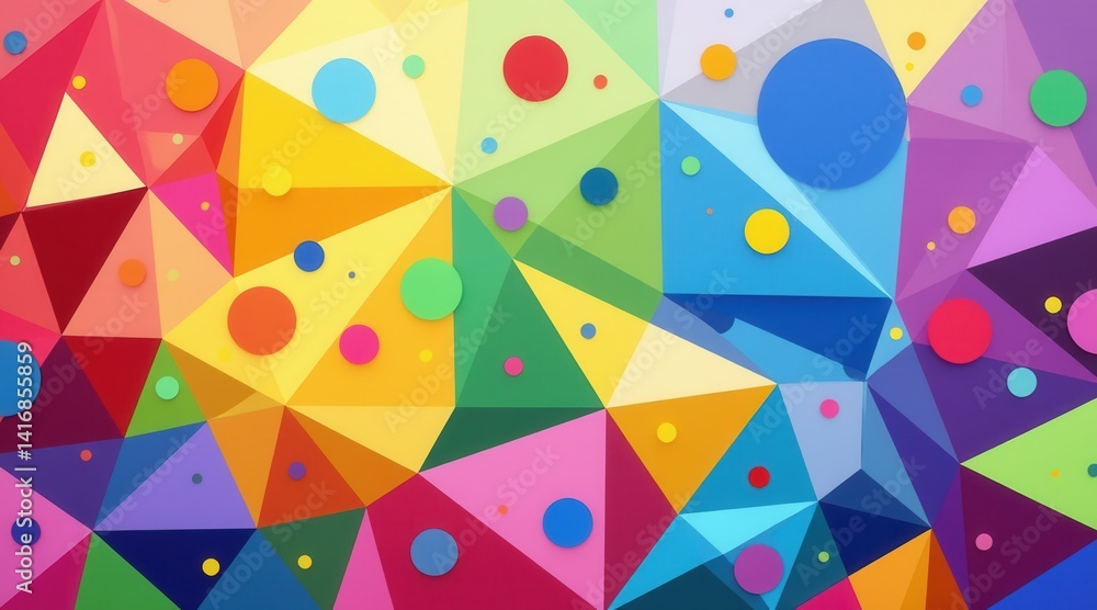 Poster colorful geometric abstract design with triangles and circles.