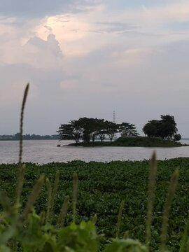 small boat in backwaters river landscape view