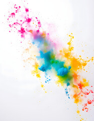 Vibrant powder burst backdrop. Radiant color explosion against a white canvas. Multicolored cloud. Lively dust eruption. Holi paint., Backlit. with white shades