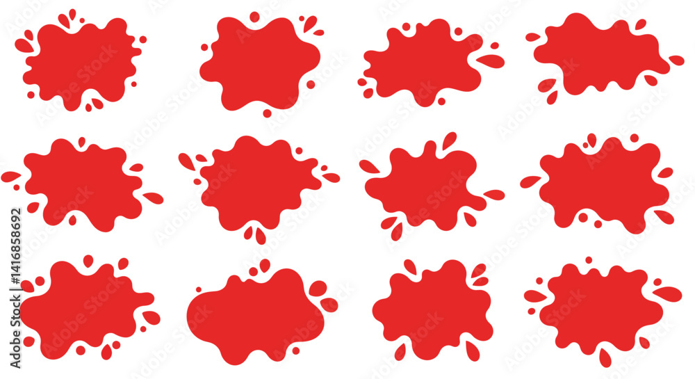 Poster red paint splatter shapes in flat minimal style isolated on white background vector art