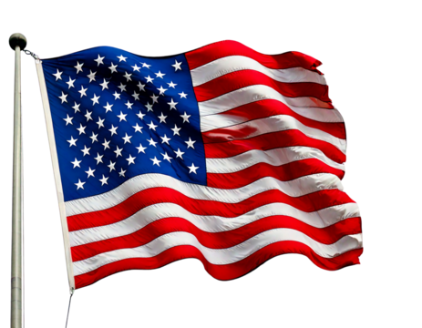 Usa flag flying clikp art white background, fourth july concept.png