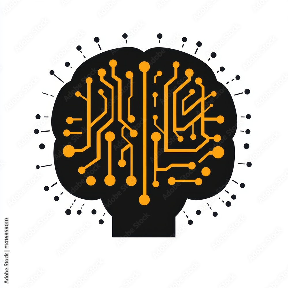 Poster stylized digital brain with circuit board design for ai and technology concepts