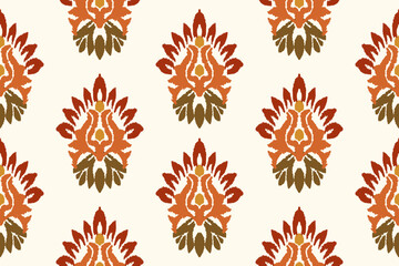 Ikat floral paisley embroidery on white background. Traditional ethnic ikat, aztec abstract vector pattern, seamless pattern in tribal, folk embroidery and mexican style.
