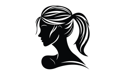 Stylish Girl Face Black and white Silhouette