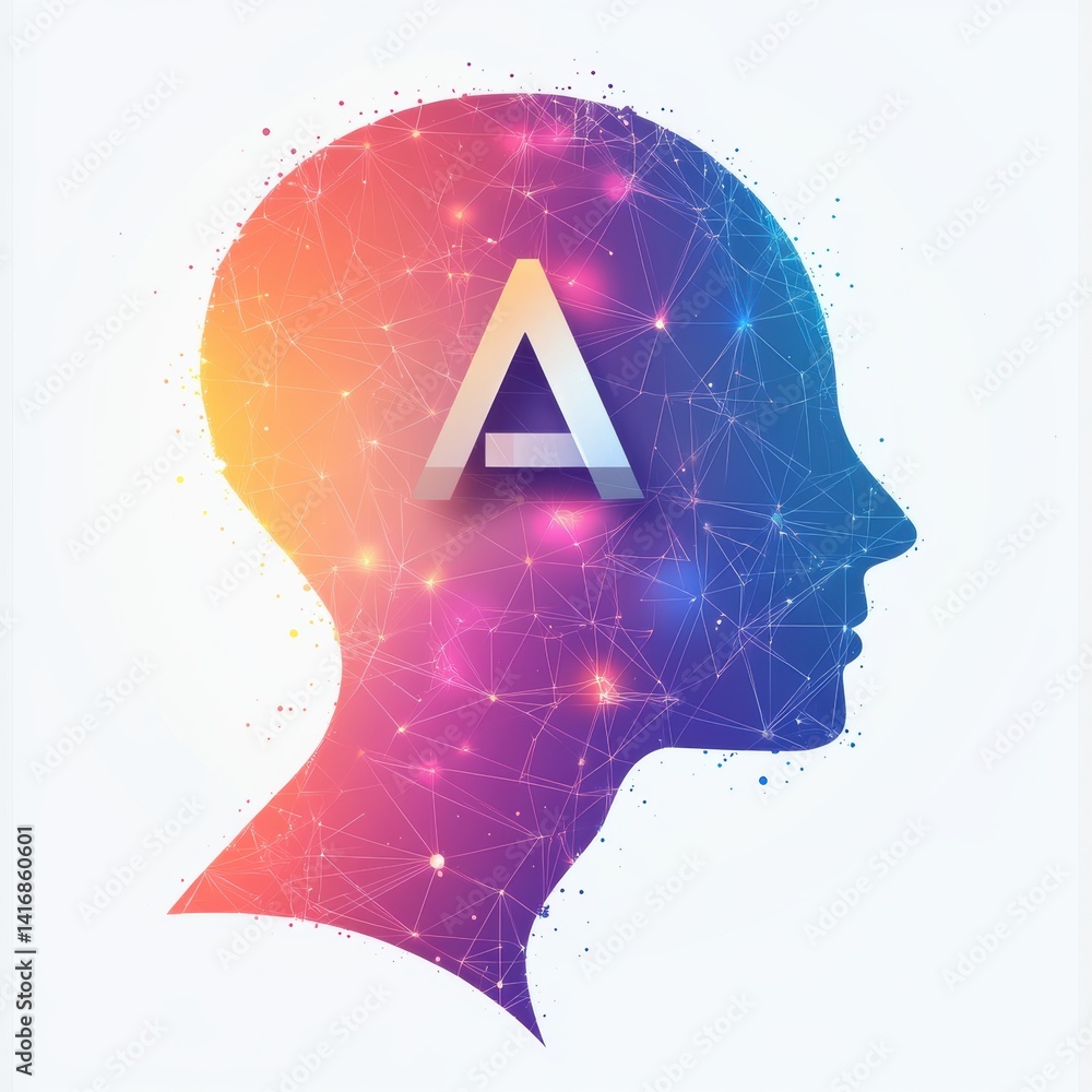 Aufkleber ai concept: head silhouette with neural network and 