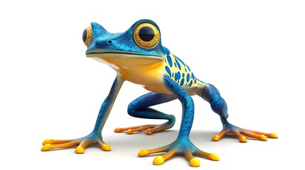 Cute Blue Frog Cartoon 3D Render.