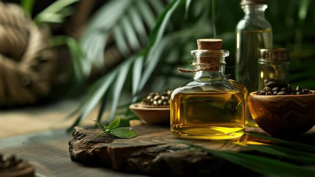 babassu oil close-up. Selective focus