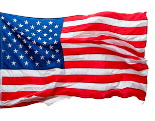 Obraz premium Usa flag flying clikp art white background, fourth july concept.png