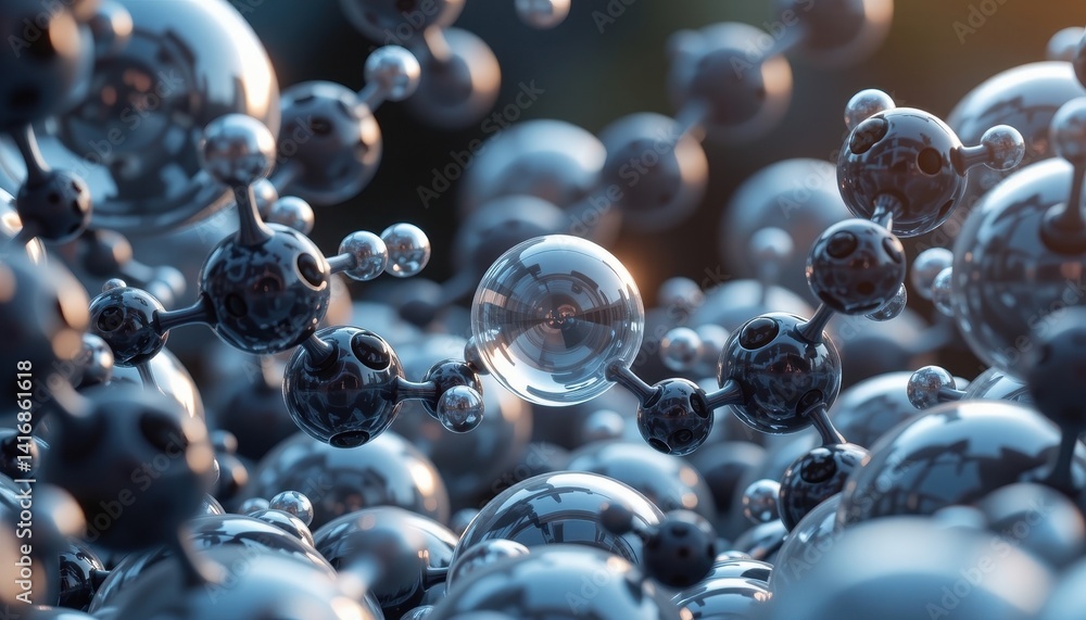 Poster abstract representation of interconnected molecules in a dynamic arrangement.