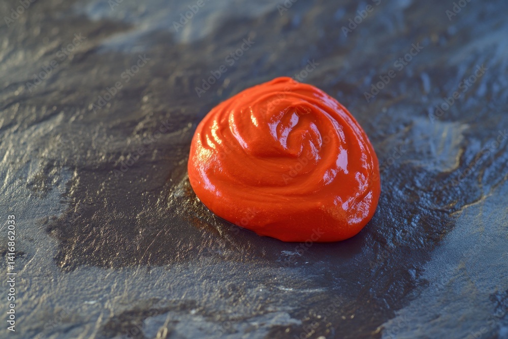 Poster vibrant swirl of orange paste, a thick and glossy blob with a spiral texture, isolated on a textured