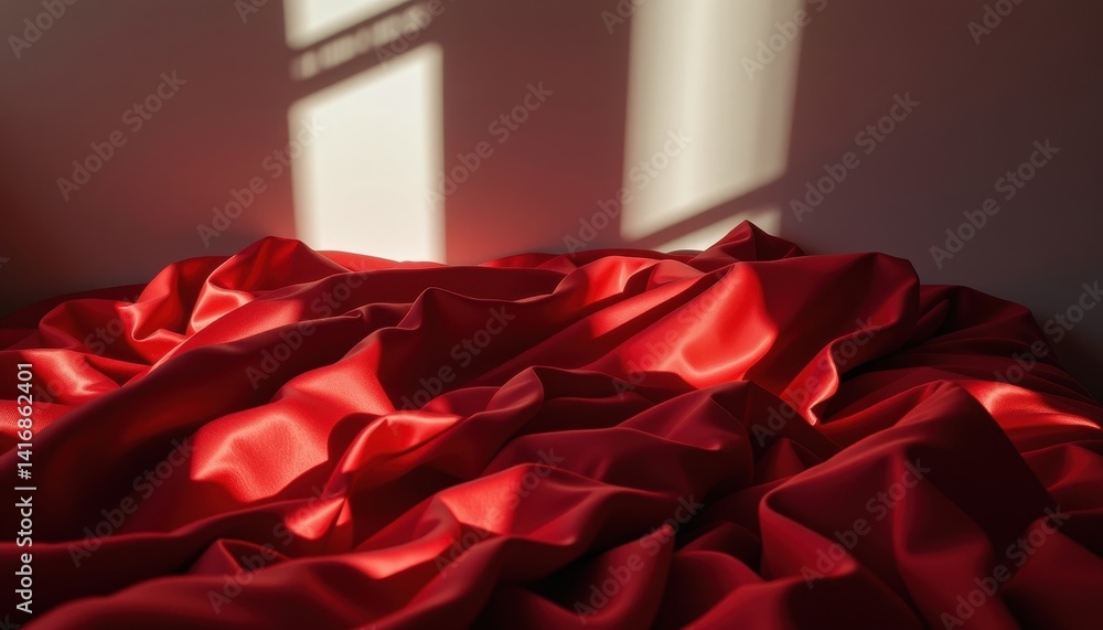 Poster luxurious red fabric draped elegantly with soft shadows and light.