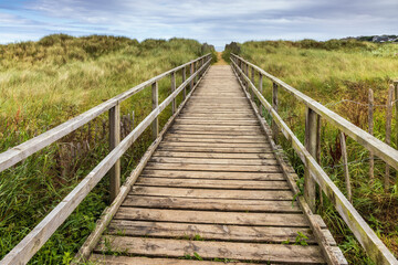 Walkway to the long stretch of beach at West Sands in St Andrews, Fife.
