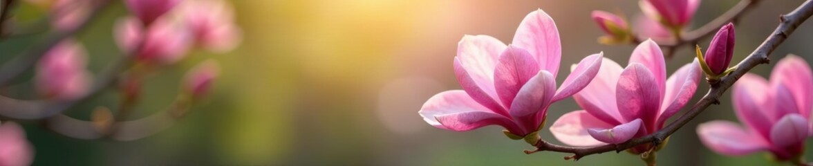 Fototapeta premium Vibrant magnolia flowers blooming in picturesque spring garden setting, season, blossoms, peaceful
