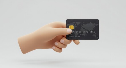 Hand holding a black credit card. Simple 3D render.