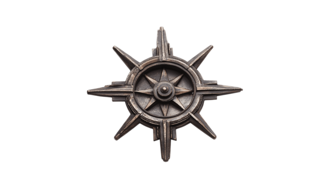 High-resolution image of a single metal compass, centered on white background with no other objects --ar 16:9