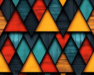 Geometric pattern of colorful triangles, resembling wood planks.