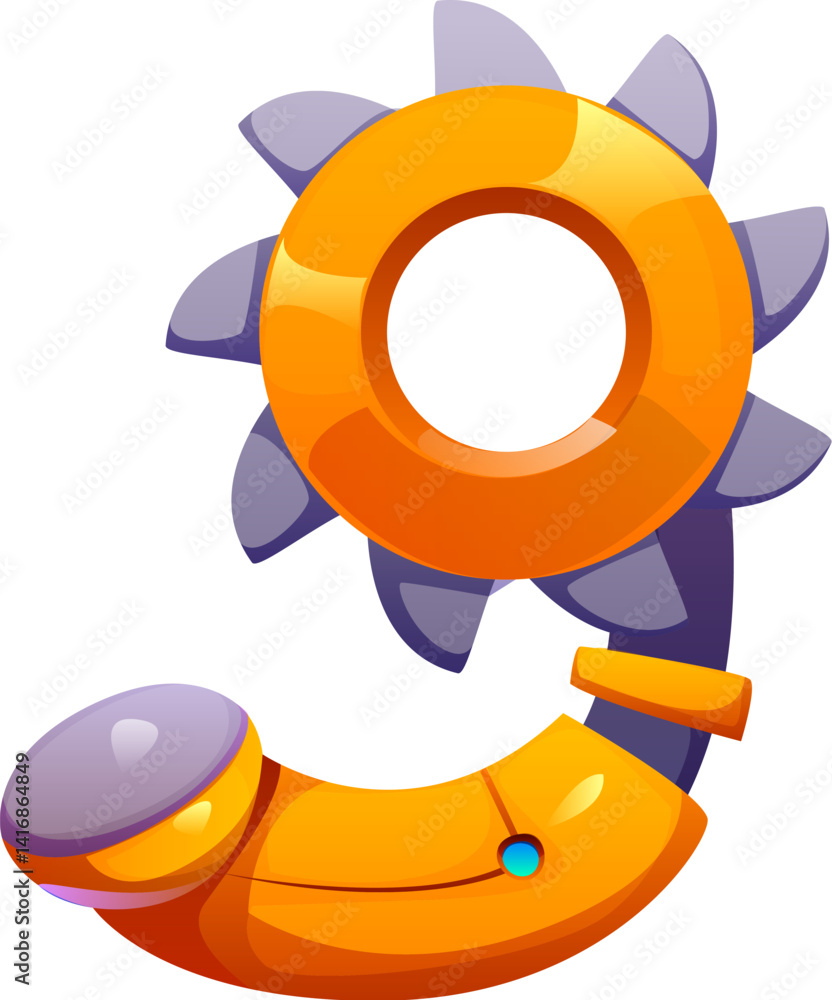 Aufkleber robot font, cyborg machine hand and robotic gear wheel type, cartoon vector typeface. robot font typ