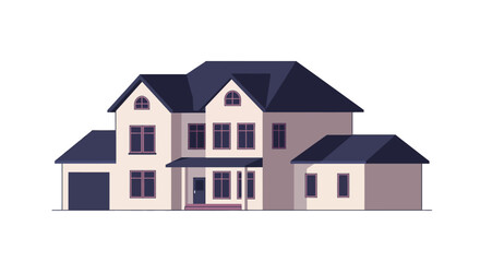 Large two-story suburban house with garage in flat minimal design style vector illustration