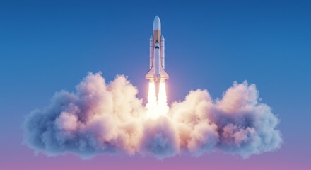 Obraz premium Spacecraft launching into a vibrant sky.