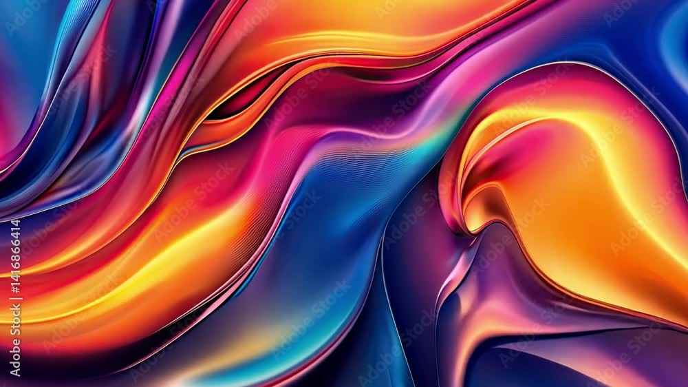 Poster vibrant abstract waves of color dynamic fusion of warm and cool tones with smooth textures, evoking 
