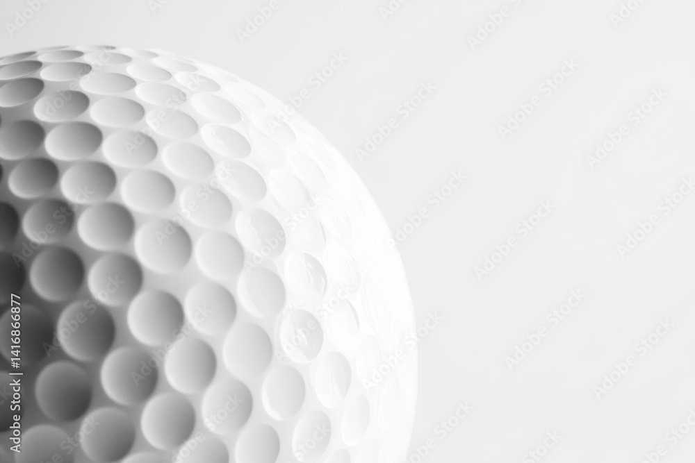 Poster golf ball close-up on a bright white background, showing the dimpled texture and the rounded shape o