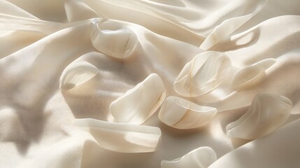 Obraz premium Elegant Draped Fabric with Soft Translucent Shells on Silk Background