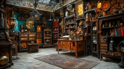 Interior of antique shop filled with vintage items