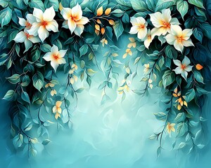 Delicate floral arrangement with hanging blooms.