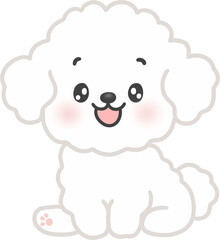 Standing cute white puppy smiling, kawaii cartoon character