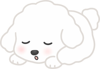 Sleeping white cartoon puppy curled up, cute bedtime clip art