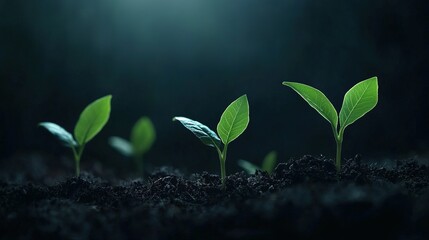Naklejka premium Long term growth or a business development concept on a dark background. E-commerce and online shopping banner concept for making money. copy space financial investment growth future profits