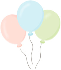 Three pastel balloons bundle, cute party clip art on transparent