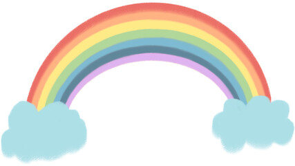 Hand‑drawn pastel rainbow with clouds, cute kids illustration