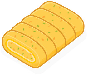 Rolled Korean egg omelet (gyeran‑mari) cartoon clip art on transparent