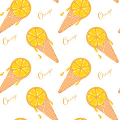 seamless pattern with orange slices, ice cream.