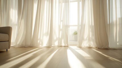 Morning Sunlight Streaming Through Curtains in a Room