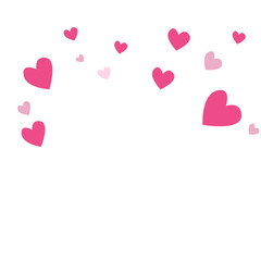 A group of pink hearts in different sizes floating upward. Cute and minimal illustration suitable for Valentine’s Day, romantic designs, greeting cards, or love-themed projects.