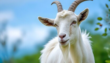 Obraz premium A White Goat Posing Against a Mountainous Landscape