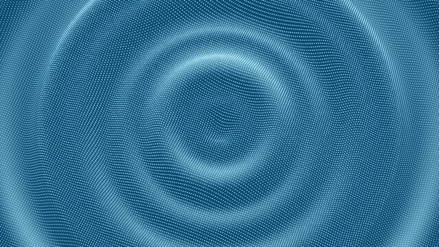 3d fluid dot pulse music sound wave ripple blue background with concentric dot waveforms forming a pulsing pattern. Vector flowing motion and depth suggest audio vibration with techno futuristic feel