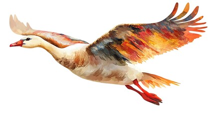 Watercolor Goose in Flight.