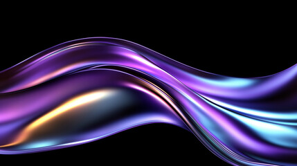 Abstract holographic purple blue black wave fluids flowing on black background,transparent gradient glass or metal flow background for banner wallpaper poster cover design with design
