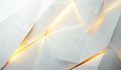 Abstract white geometric background with glowing golden lines